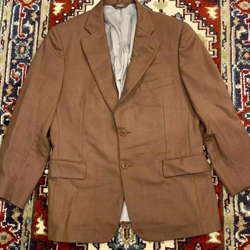 Paul Stuart Brown Tan Houndstooth Stuart III 39S 100% Wool Blazer Sports Coat‎